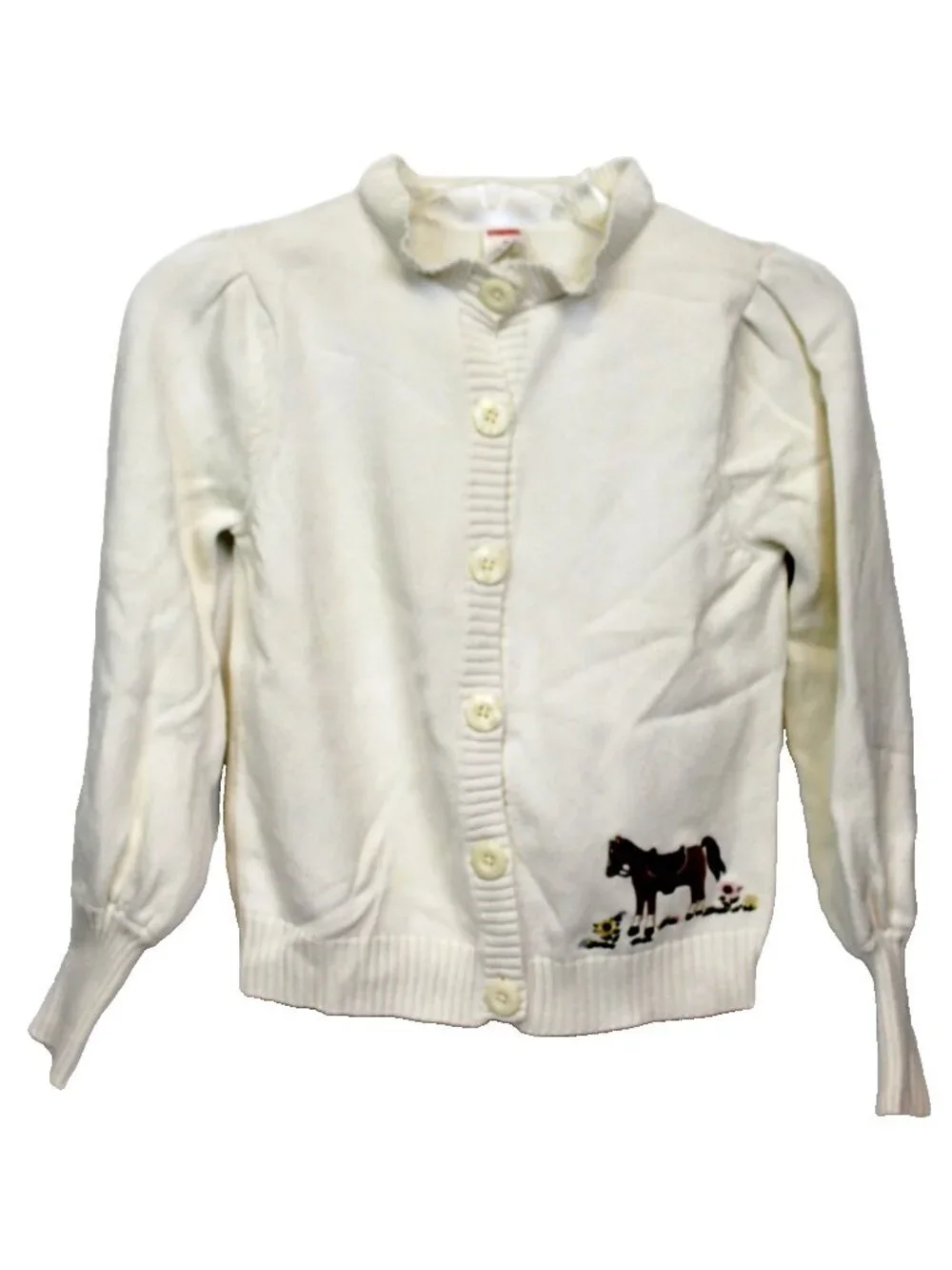 2007 Gymboree Equestrian Club Dress sz 12 White Cardigan Sweater Horse Ruffle Co